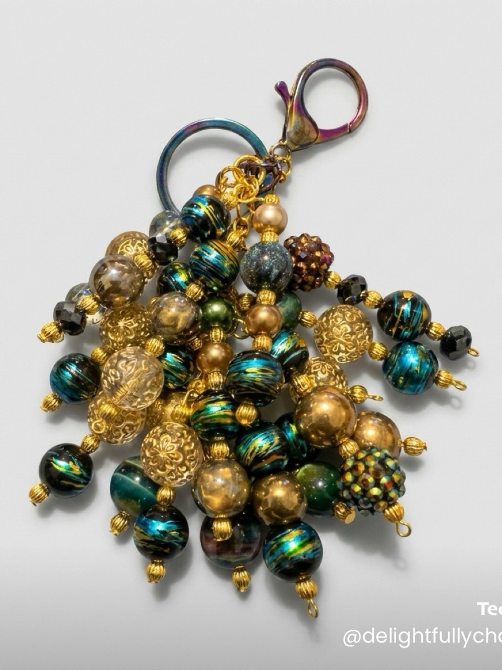 Beaded Tassel Keychain & Card Holder - Multicolor Gold Accent